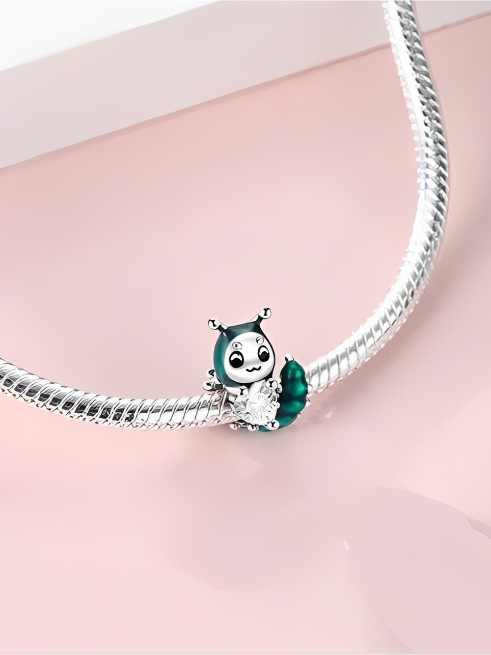 Caterpillar and Zircon Heart Charm